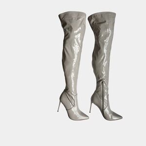 Steve Madden Light Grey Patent Thigh High Stiletto Boots Size 11